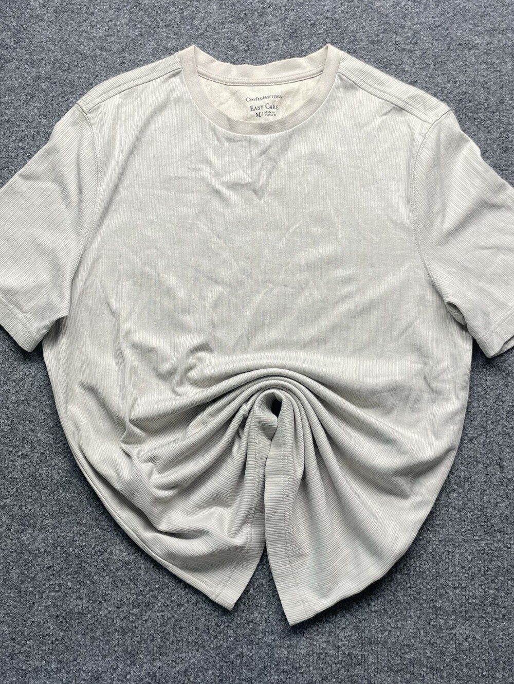 Croft & Barrow Men’s M Ribbed Textured T-Shirt Cream Short Sleeve Casual Soft